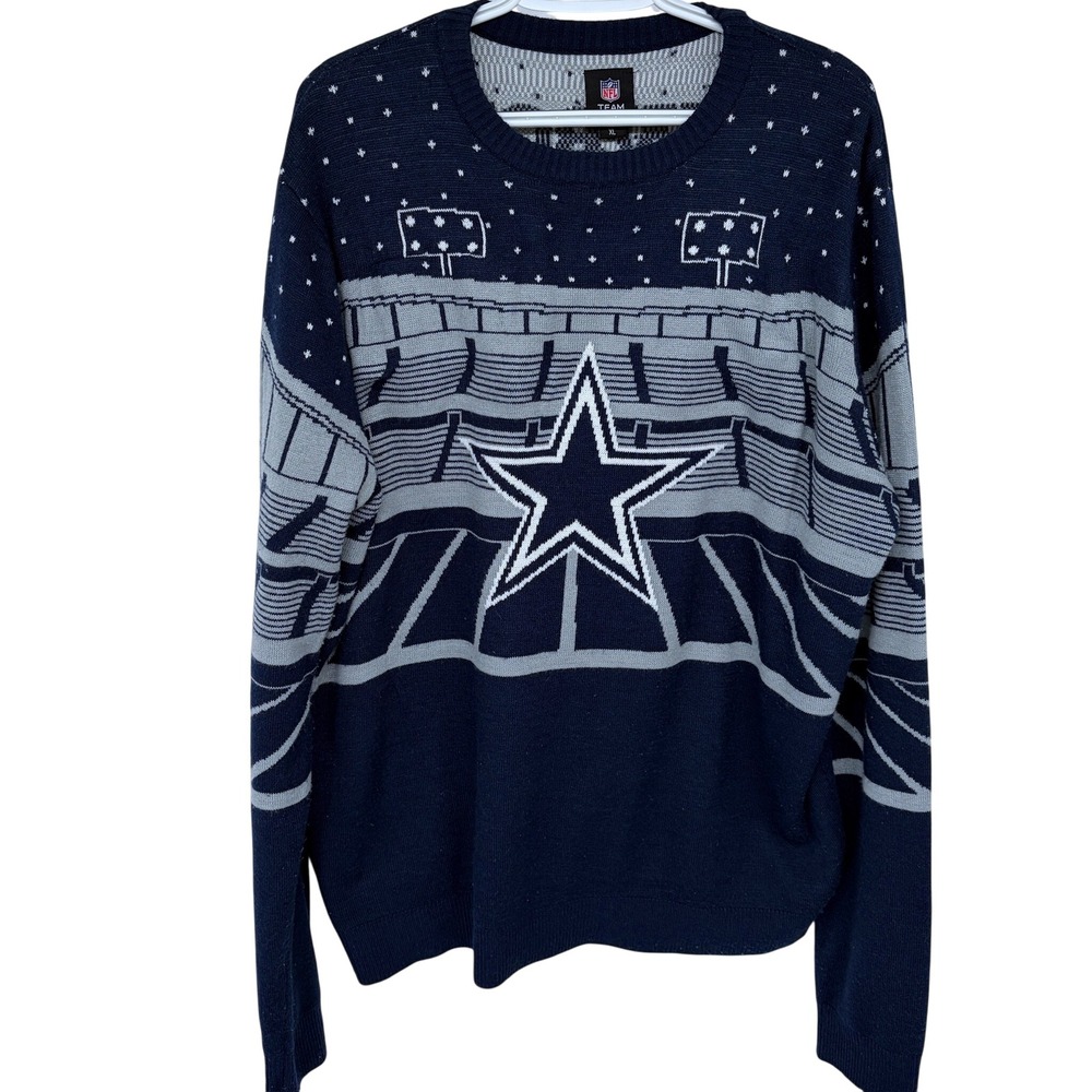 Dallas Cowboys Christmas Sweater Mens XL Navy Blue SIlver NFL Team‎ Knit